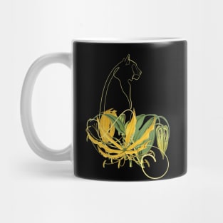 Yellow Lily Line Art Sitting Tiger Mug